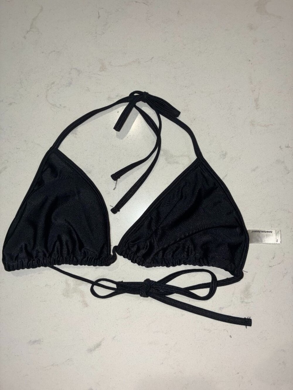 American Apparel Women’s XL Black Triangle String Bikini Swim Top Halter Tie